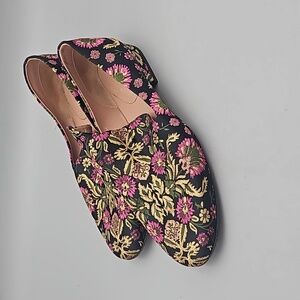 Lewit Gabriella Jaquard Black Floral Sparkly Loafers Flats 37